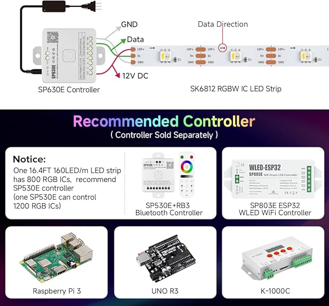 BTF-LIGHTING SK6812(Similar WS2812B) UL Listed RGBW RGB+Cool White(6000K) Individually Addressable DC12V 16.4FT 30LED/m 4 Colors in 1 Light Dream LED Strip IP30 White PCB(No Adapter or Controller)