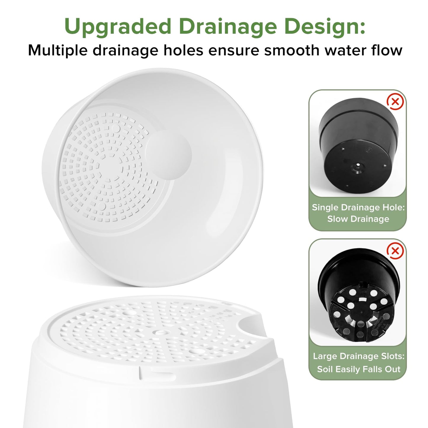 GARDIFE 2026 Upgraded Self Watering Plant Pots with Drainage Hole, 8/7/6.5/6/5.5/5/4 Inch Flower Planting Containers for House Plants, African Violet, Flowers, Cactus (White, 8+7+6.5+6+5.5+5+4 inch)