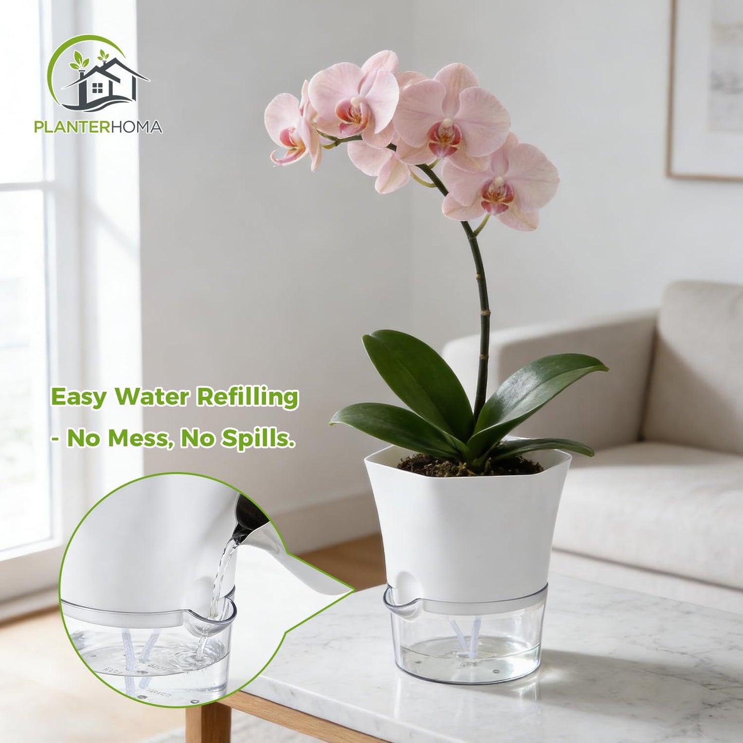 10-Pack 6" Clear Self Watering Pots for Indoor Plants Large Hexagon Self-Watering Planters Orchid Pots Plastic Wick Flower Plant Pots for African Violet, Spider, Herbs, Home Decor, White and Clear