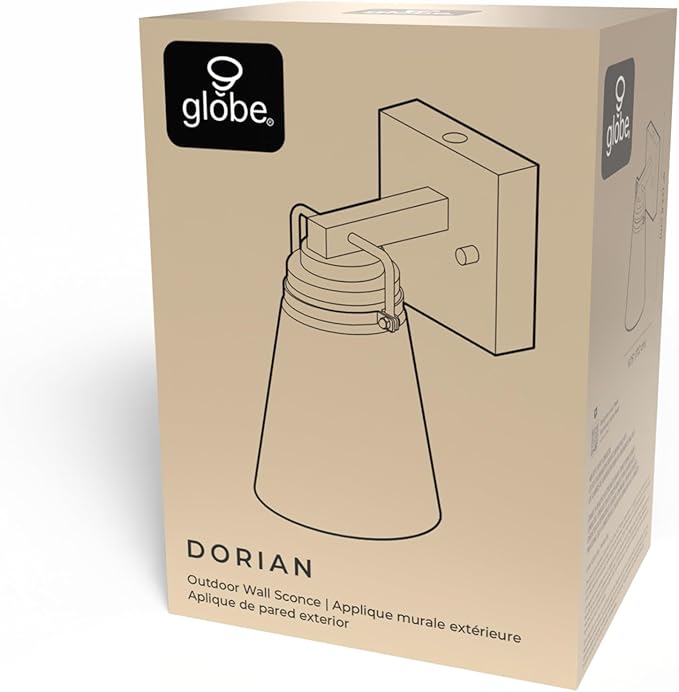 GLOBE Electric 60000174 1-Light Dusk to Dawn Outdoor Wall Sconce, Matte Black, Clear Glass Shade, E26 Bulb, Weather Resistant
