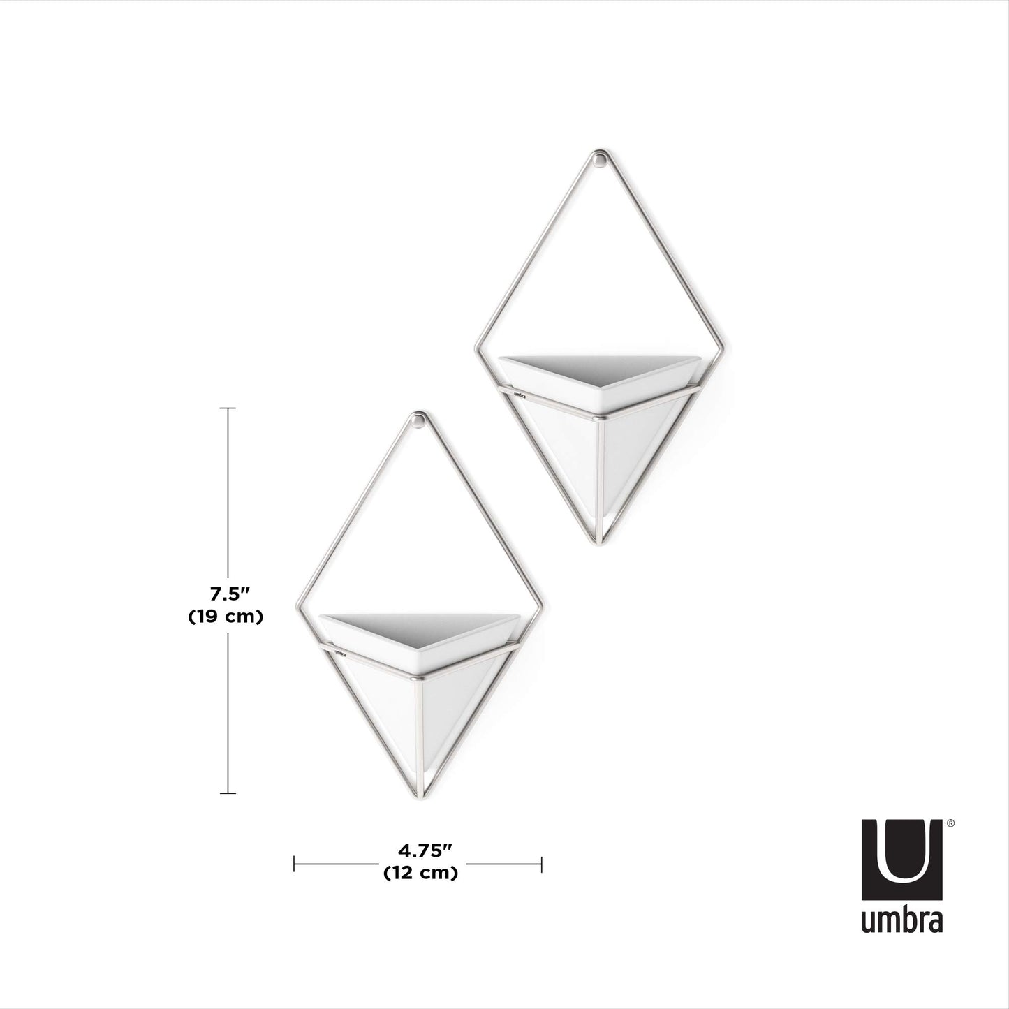 Umbra Trigg Hanging Planter Vase Wall Decor, Set of 2 Pots Containers for Succulents, Cactus, Faux Plants, and More, Small, White/Nickel