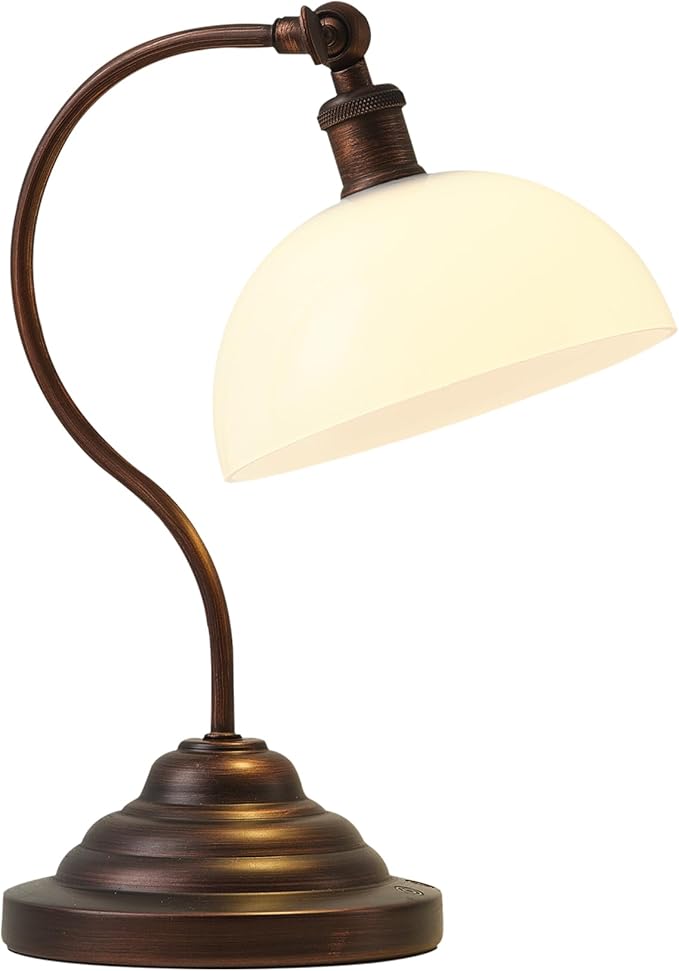 Cordless LED Table Lamp, Battery Operated Desk Lamps with Swing Arm & Plastic Shade, Vintage Small Rechargeable Dimmable Light for Bedroom, Living Room, Nightstand, Oil Rubbed Bronze