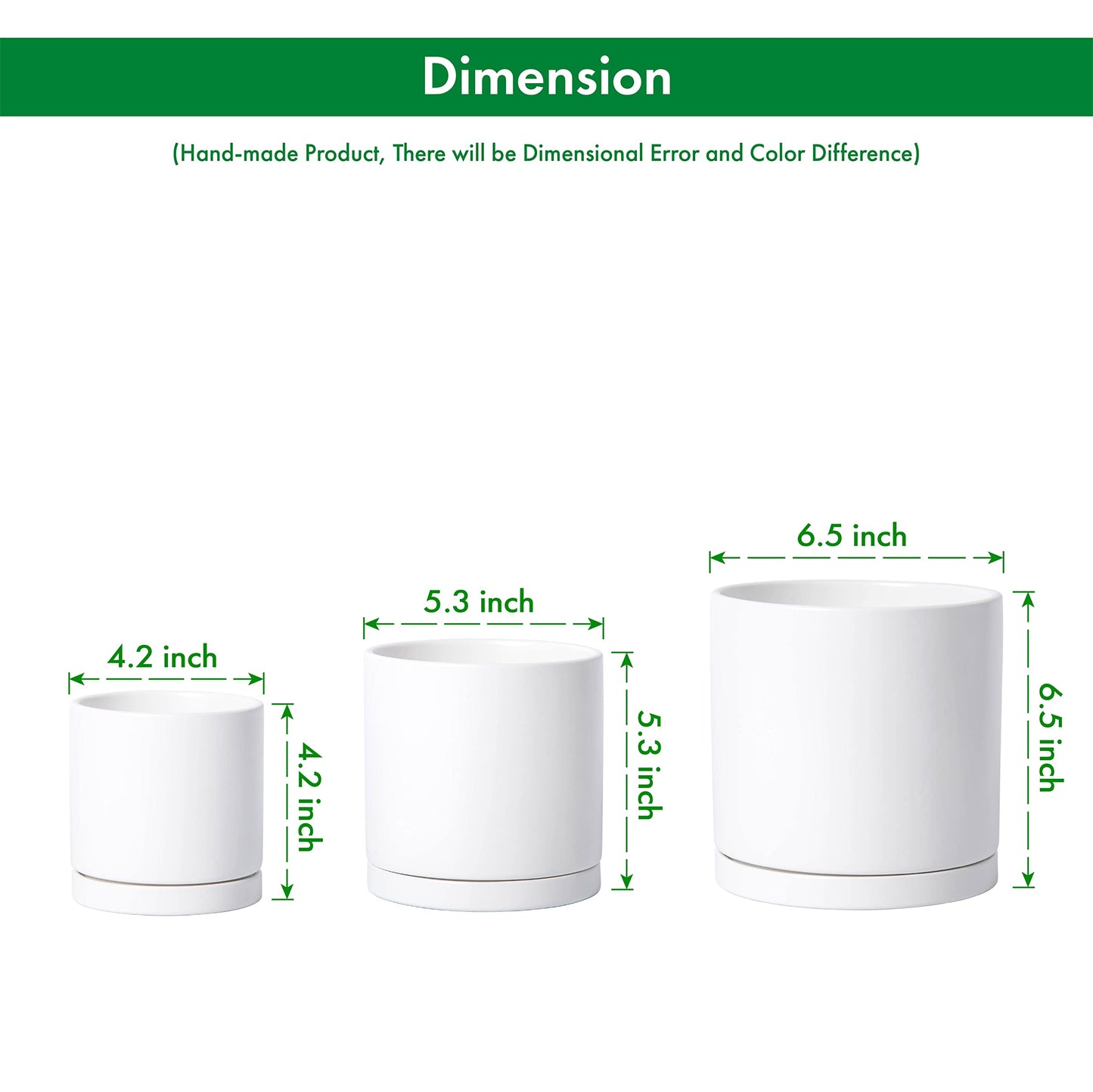 D'vine Dev White Terracotta Pots for Plants, 4.2 Inch 5.3 Inch 6.5 Inch, Succulent Planter Pot with Drainage and Saucer, 40-T-A-1