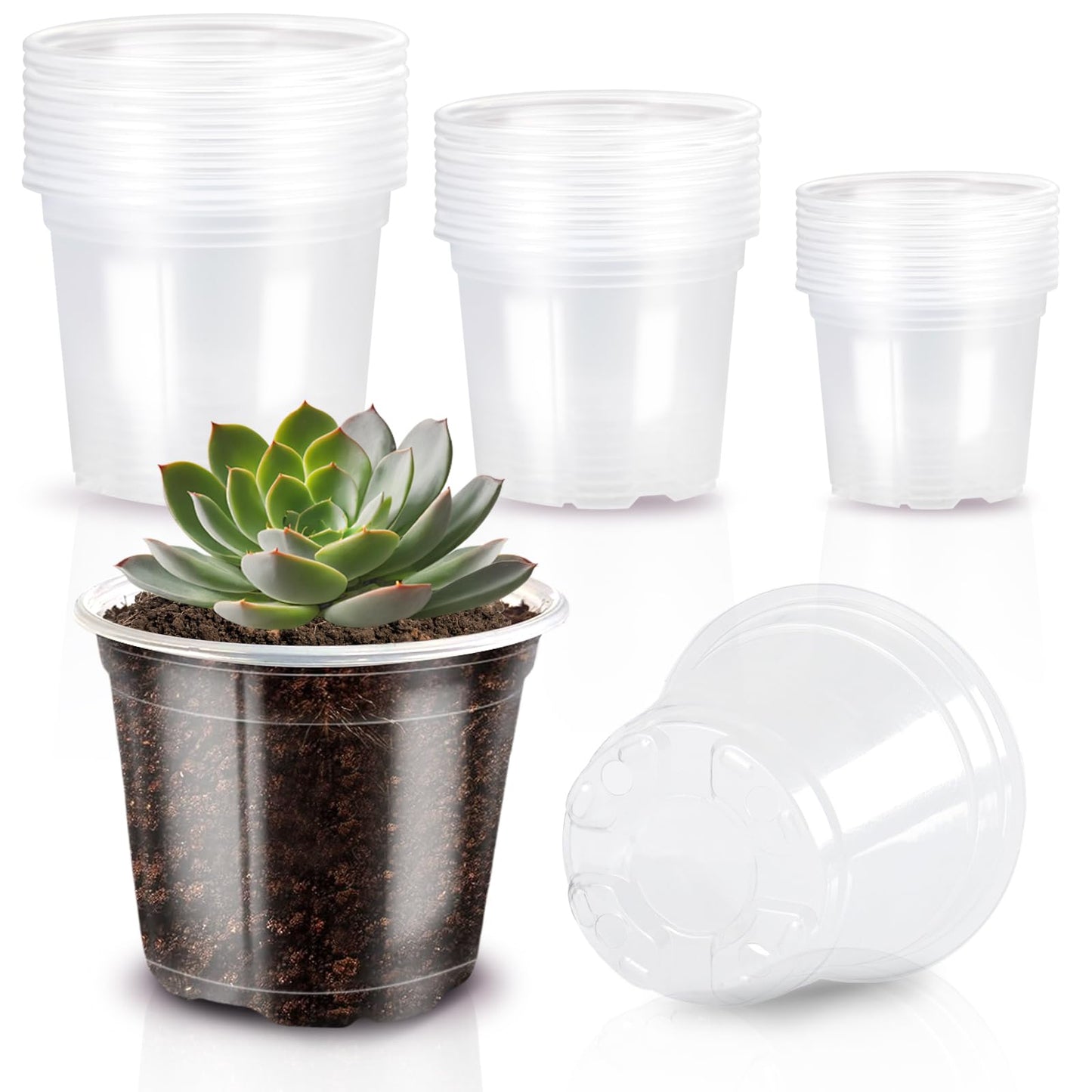 JOBVERT 3/4/5 Inch Nursery Pot, 30 Pack Clear Plastic Pots with Drainage for Planting Vegetables Flowers Seedlings