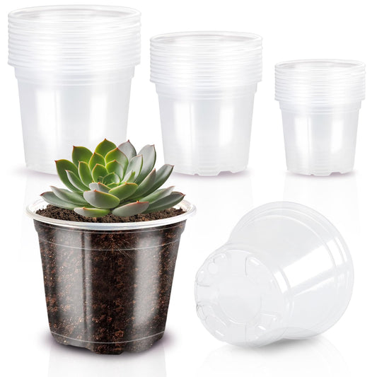 JOBVERT 3/4/5 Inch Nursery Pot, 30 Pack Clear Plastic Pots with Drainage for Planting Vegetables Flowers Seedlings