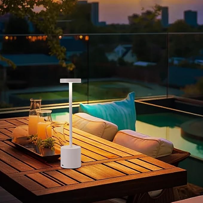 Rechargeable Cordless Table Lamp,Portable Outdoor 5000mAh Battery Operated LED Table Light Touch Control 3 Color Dimmable for Bedroom,Patio,Cofee,Camping,Dining,Restaurant&Livingroom-White