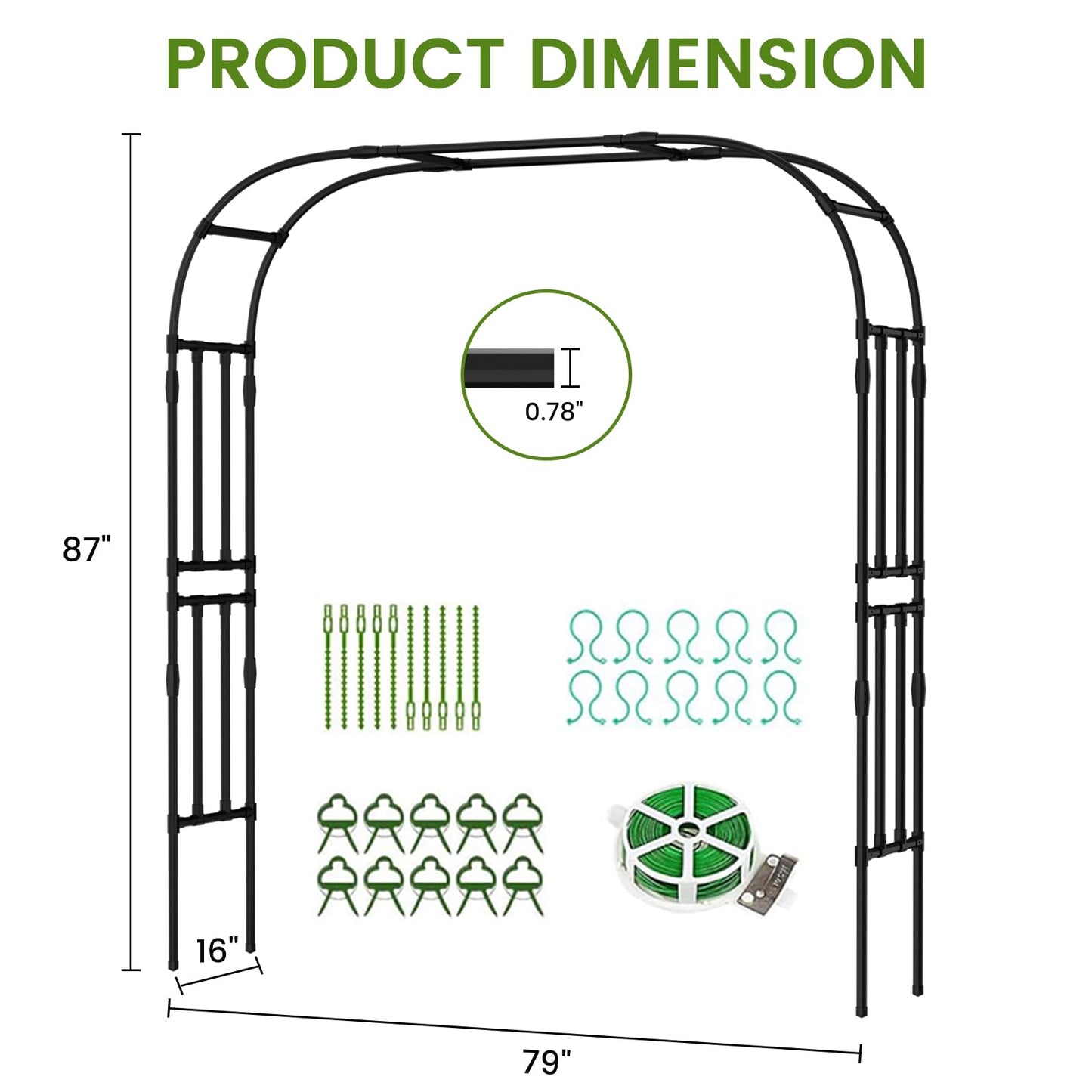 87in H Tall Garden Arch Trellis for Climbing Plants Outdoor, Large Plastic Coated Metal Cucumber Trellis Arbor Arch, Black Garden Archway Trellises Decoration for Lawn, Patio, Backyard