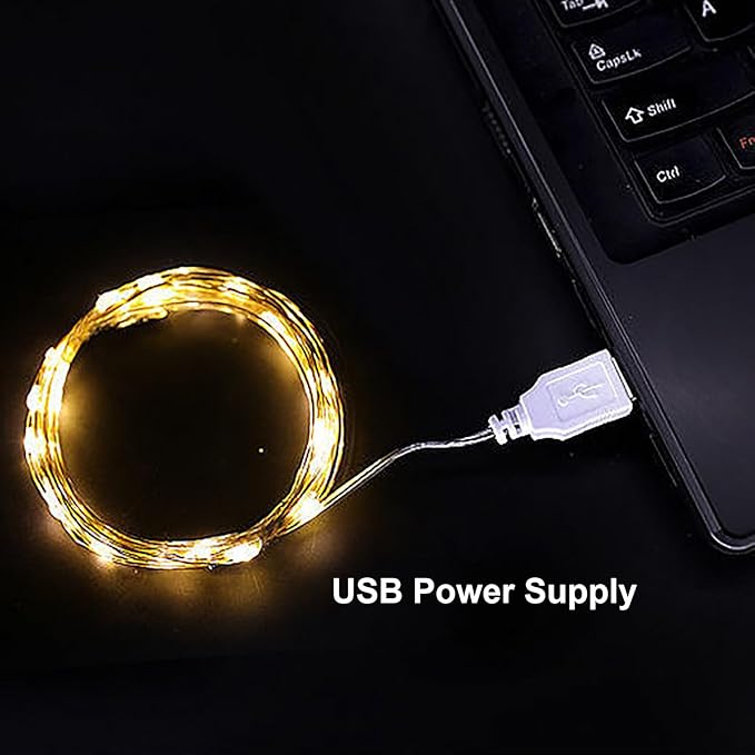 Sokelinn-six 2m 20 LEDs Fairy String Lights, USB Powered String Light for Desk Office Christmas Tree Party Decoration (Warm, 2)