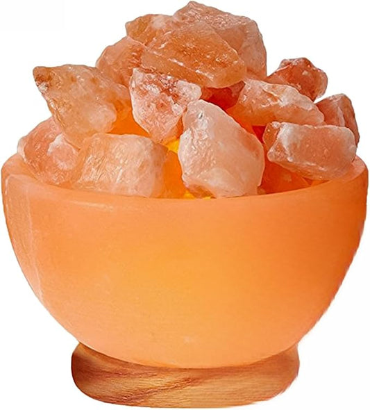 Himalayan Glow Natural Pink Salt Bowl Night Lamp with Crystal Chunks | Hand-Carved Himalayan Salt Lamp for Air Purification and Calming Ambiance