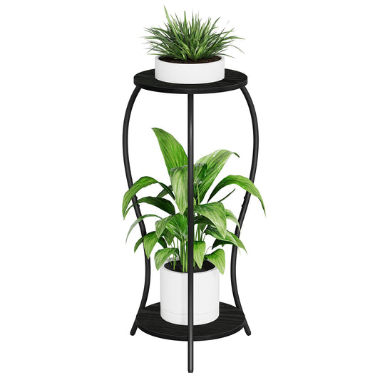 VYUOL Plant Stand Indoor, 2 Tier Round Tall Plant Stand, Flower Pot Stand, Plant Shelf Rack, Corner Plant Stand for Planter Garden Balcony Patio Living Room, Black