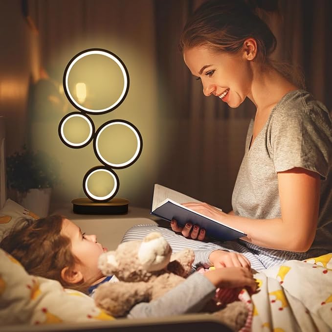 Modern LED Table Lamps for Living Room, Small Bedside Lamps for Bedroom, 18W Dimmable Desk Lamp for Nightstand, 3 Color Nightstand Lamps Reading Lamp Desk Light Night Light for Office - Black