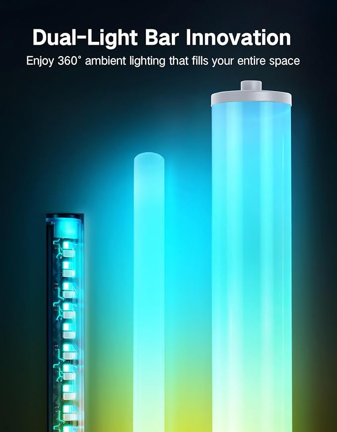 OUTON Corner Floor Lamp with Remote, Touch & App Control, RGB Color Changing Standing Lamp with 32 Modes, 360 Lighting, 3 Color Temperatures, Dimmable 66 in Tall Lamp for Living Room Bedroom,Grey