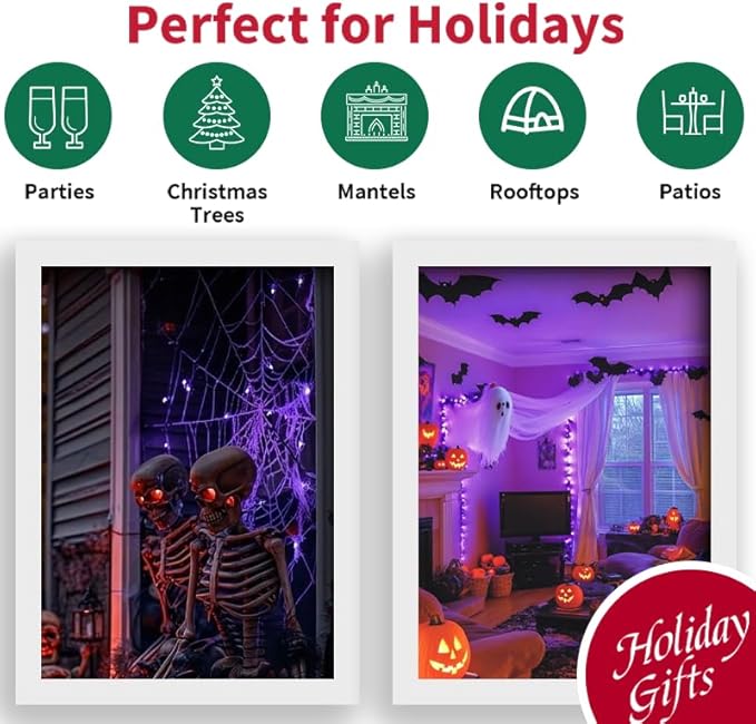 Purple Halloween Lights Battery Operated,2PK18Ft 50 LED Mini String with Timer 8 Modes Twinkle Light Outdoor Waterproof for Tree Garland Decor