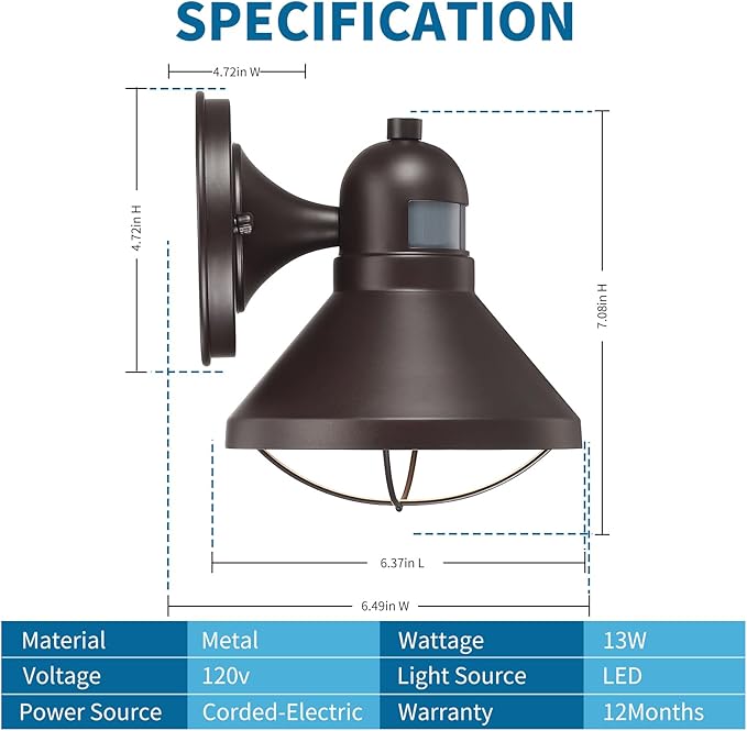 LONEDRUID 2 Pack Motion Sensor Outdoor LED Wall Sconce Dusk to Dawn Exterior Barn Light Fixtures Brown Outside Porch Lantern Farmhouse Wall Mount Garage Lamp for House Patio Front Door