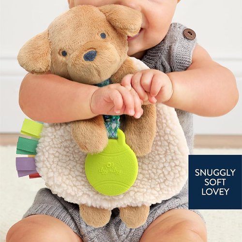 Itzy Ritzy - Itzy Lovey Baby Blanket with Teether | Crinkle Sound, Textured Ribbons & Dangle Arms (Puppy)