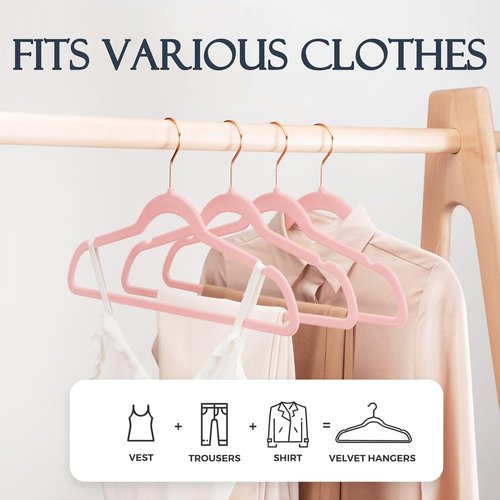 HOUSE DAY Velvet Hangers - Premium Non-Slip Clothes Hangers | 240 Pack in Light Pink with 360° Rotating Hook
