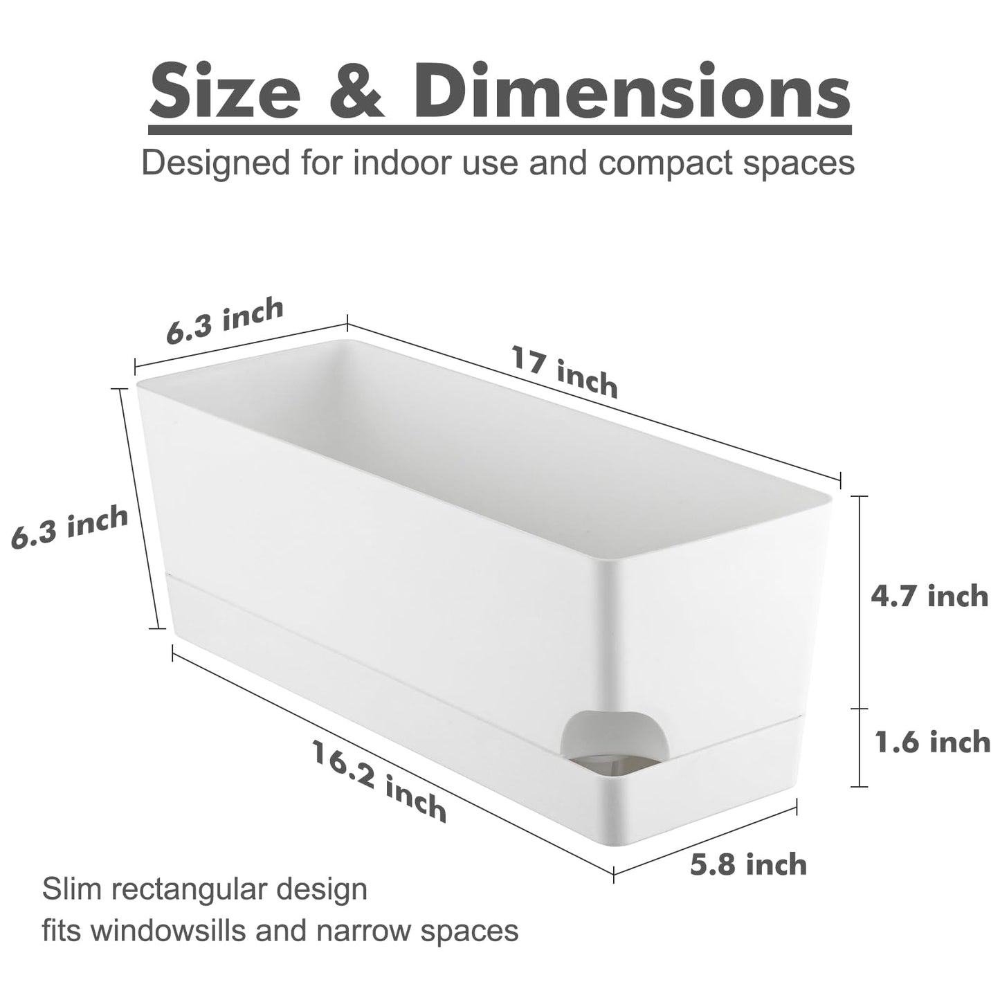 Party Zealot Window Boxes Planters, 5 Pack Self Watering Pots for Indoor Plants 17 Inch Rectangular Planter Rectangle Flower Pots Long Plant Pot Large Window Sill Herb Planter Box, White
