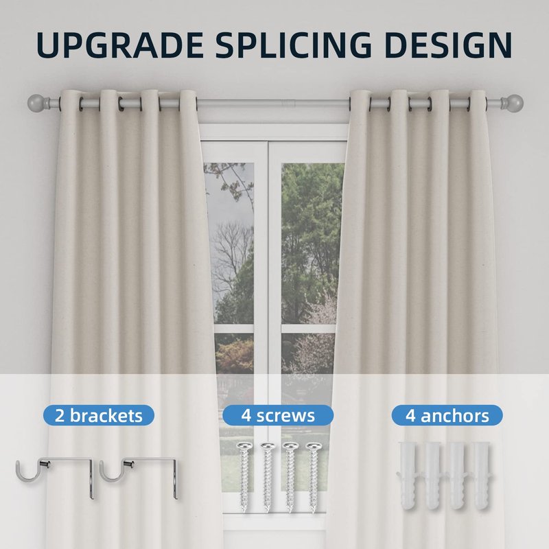 Silver Curtain Rods for Windows 28 to 48 Inch,5/8 Inch Diameter Drapery Rods with Brackets Heavy Duty Curtain Rods for Bedroom