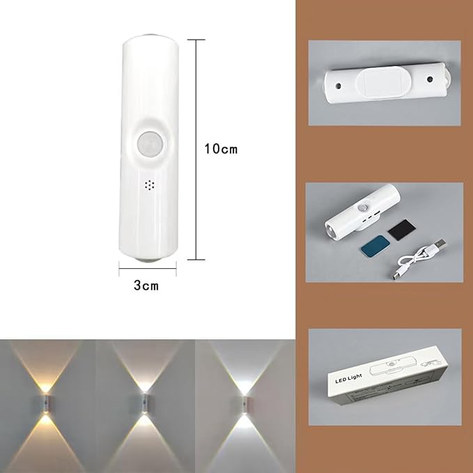 Motion Sensor Wall Lamp, Motion Sensor Light Indoor, Smart Night Light, Rechargeable Sensor Bathroom Light, Magnetic Mount lamp for Bedroom, Bathroom, Courtyard, Livingroom (Walnut-3 Color)