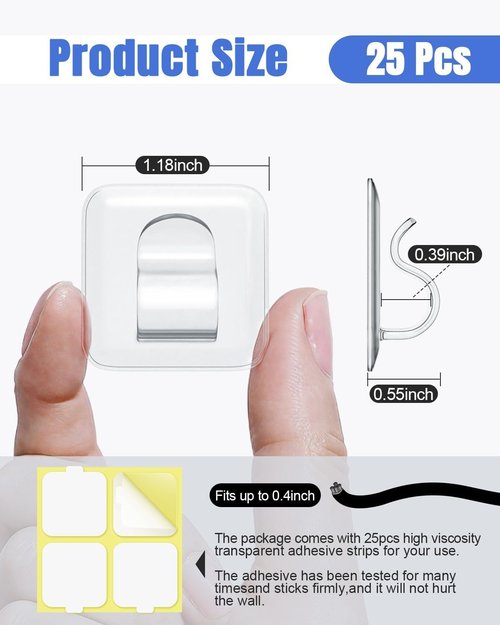 LZC Heavy-Duty Hooks for Outdoor String Lights - 25 Pack Clear Waterproof Adhesive Clips