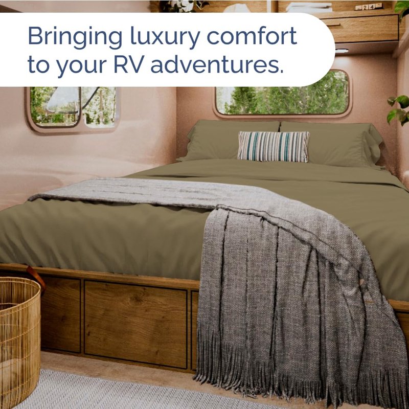 RV Short Queen Sheet Set 60 X 75 - 4 Piece RV Short Queen Bed Sheets - Soft, Breathable & Cooling - Designed for Bunks, Trailers and Campers - Fits 8” to 12" Mattress - Hotel Luxury Bedding - Khaki