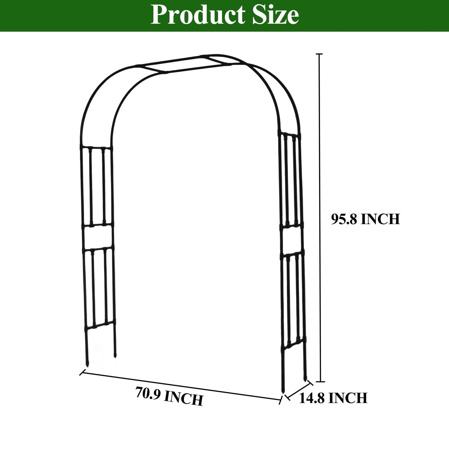 FLOHOVER Garden Arch Trellis, 95.8" H x 70.9" W Garden Arch Arbor for Climbing Plants Outdoor, Lightweight Metal + PE Coated Archway Trellis, Rose Support Frame for Flowers, Black