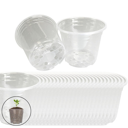 ROOUTEN Clear Nursery Pots for Plants,3 Inch Plant Pot for Planting Plastic Seedling with Drainage Holes Seed Starter Flower High Transparency 30 Packs