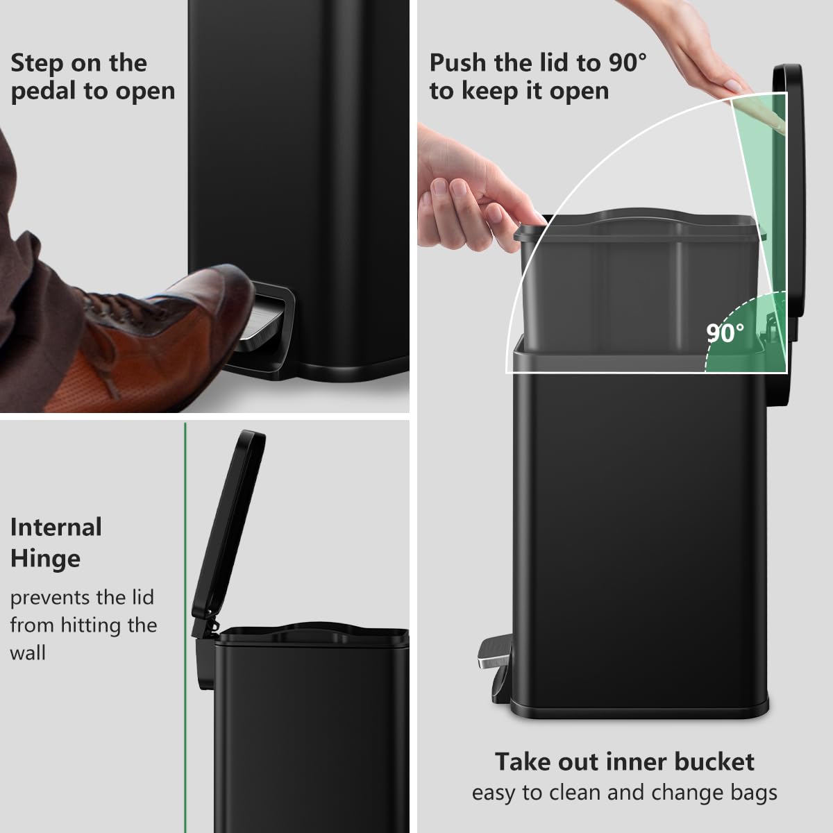 Regine Switzerland Slim Bathroom Trash Can - 1.6 Gallon Stainless Steel with Soft Close Lid & Removable Inner Bucket