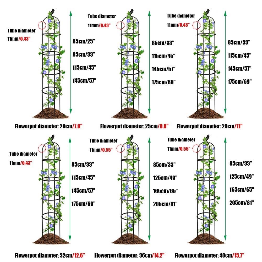 Garden Trellis Outdoor Obelisk for Climbing Plants 25" 33" 45" 57" 69" 81" Vine Supports Flowers Stands for Potted Vines Rose Cucumber(Black,36x125cm/14.2x49in)