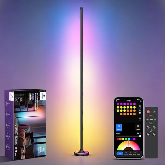 APPECK RGBW Corner Floor Lamp with Wi-Fi App Control, 60 Inch Smart Standing Lamps with 114 Scenes, DIY Mode, Music Sync, Modern Standing Lamps for Bedroom, Living Room