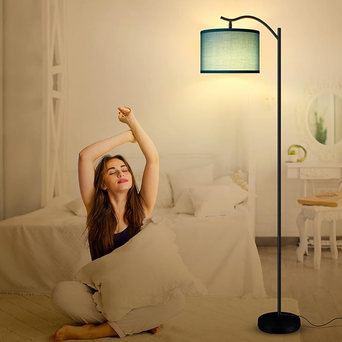 BoostArea Floor Lamp for Living Room,LED Arched Floor Lamp,Tall Modern Standing Lamp with Green Linen Shade,E26 Socket, Footswitch,Montage Mid Century Floor Lamp for Bedrooms,Office