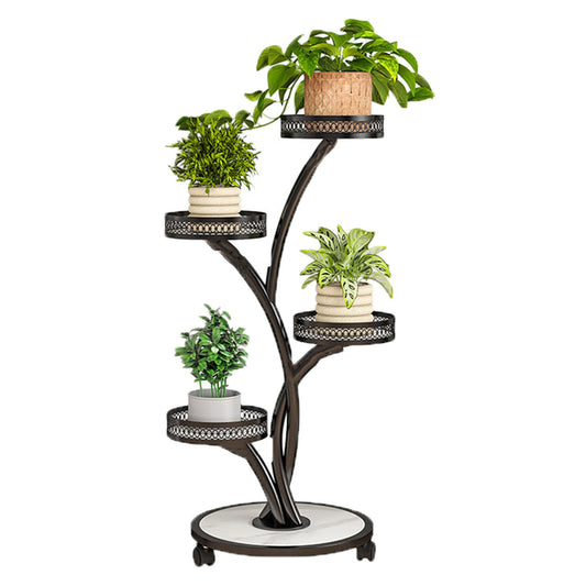 5 Tier Metal Plant Stand for Indoor Outdoor, Creative Corner Tall Plant Shelf for Multiple Plants, Flower Pot Holder Display Stand for Living Room Balcony Garden Patio Multifunctional, Black