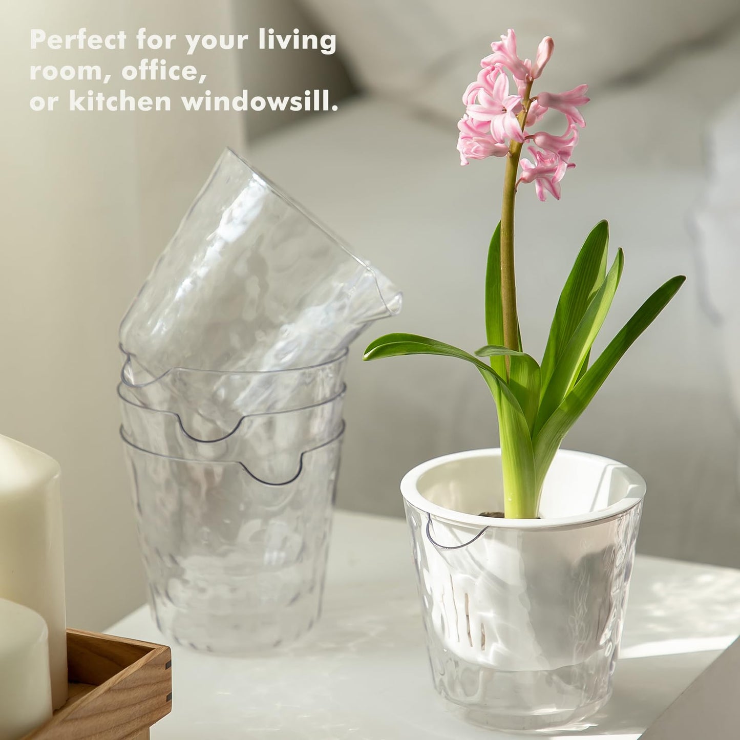 4 Inch Self Watering Plant Pots for Indoor Plants 10 Packs African Violet Pot, Self Watering Planters for Herb, Orchid, Devil's Ivy, Flower Houseplant Planters, Clear Plant Pots, White