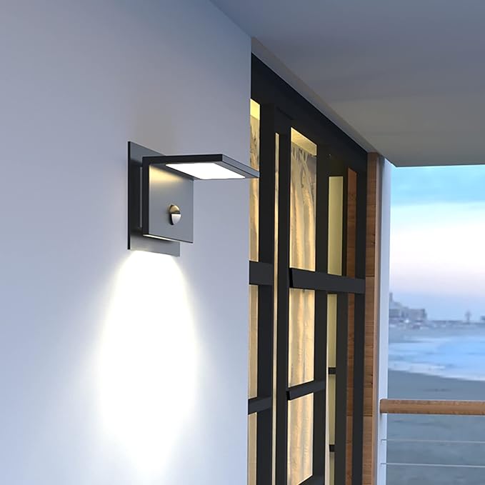2 Pack Outdoor Wall Light Black LED Motion Sensor Porch Light Wall Mount Lamp for Garage House IP54 Waterproof 680LM 10W