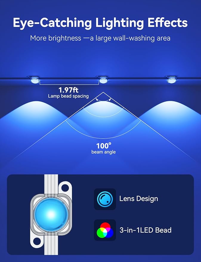 50FT Permanent Outdoor Lights -RGB Eaves Lights with App Control Remote,DIY Scene Modes IP67 Waterproof Outside LED Light for Christmas, Holiday, Daily, House Roof Eternity Lighting