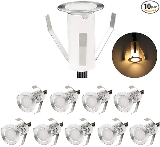 10 Pack LED Deck Lighting Kits with Transformer for Pathway Indoor Outdoor Step Stair, IP67 Waterproof Φ0.71 12V Low Voltage Recessed Landscape Garden Yard Patio Decoration Lights(Warm White)