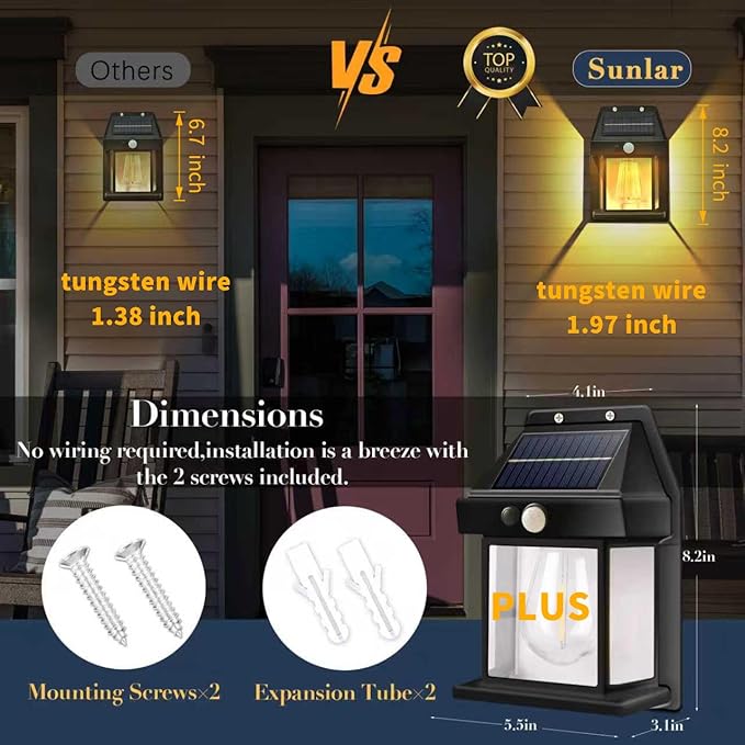 2-Pack 8.2" H Outdoor Solar Powered Wall Sconce Lights Dawn to Dusk Motion Sensor 3 Lighting Modes for Porch Garage House Patio Shed Barn Door Yard Outside Decorative Waterproof -Black.