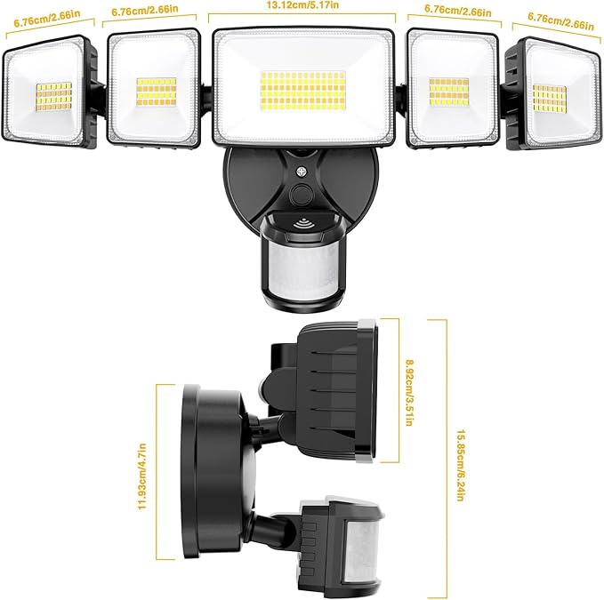 Onforu 5 Heads 120W 12000LM Smart LED Security Lights Motion Sensor Outdoor, APP Control 340° Illumination WiFi Alexa Flood Light 2700K-6500K Exterior Motion Detector, IP65 Wall Light for Yard, Black
