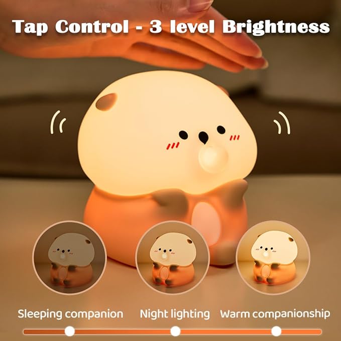 Bubble Blowing Sea Otter Night Light, Otter Gifts, Soft Silicone Lamp with Warm Light and RGB Changing, Breastfeeding Nursery Portable Kawaii Bedside Lamp for Baby, Toddler, Boys and Girls