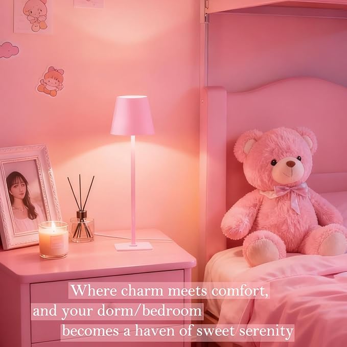 Pink Rechargeable Table Lamp Set of 2,Cute Small Pink lamp for Girls Bedroom Accessories for Dorm Room Bedside Nightstand Shower Lamp,Cordless Desk Lamp Touch Lamp,Home Decor