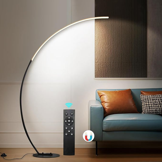Modern LED Arc Floor Lamp Dimmable,Black Gold Arched Floor Lamp Standing Lamp with Remote for Living Room Bedroom Office Corner