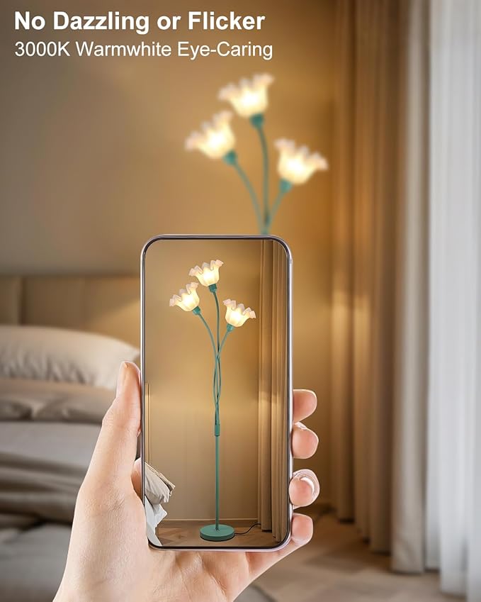 Lightdot Flower Floor Lamp for Living Room Modern Tree Floor Lamp with DIY Branch Goosenecks, Spring Green 3-Light Standing Lamp with Bulb Included for Bedroom/Kids Room/Sofa Beside/Corner Decor