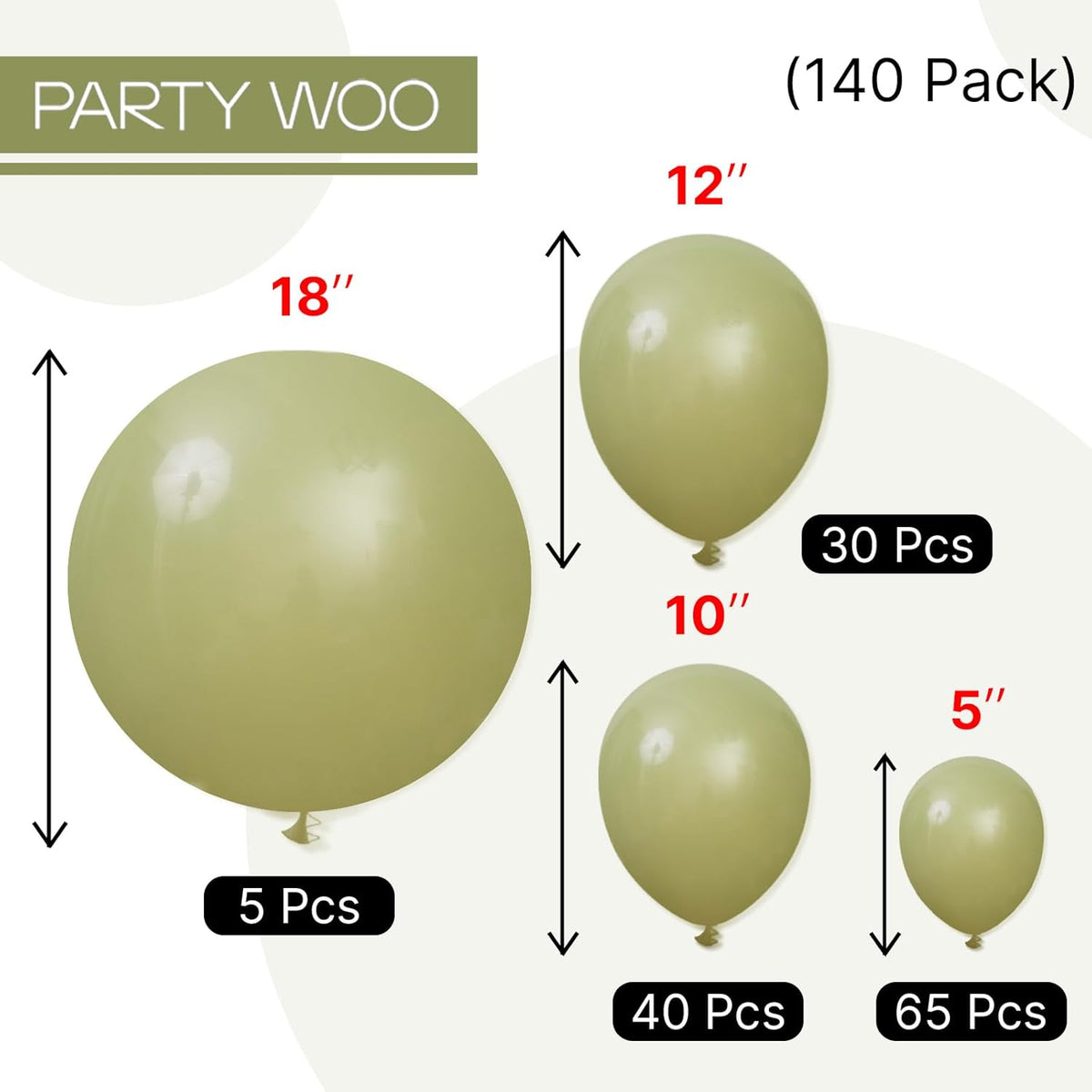 PartyWoo Sage Green Balloons - 140-Piece Latex Balloon Arch Kit for Weddings & Birthdays | Olive Boho Decor