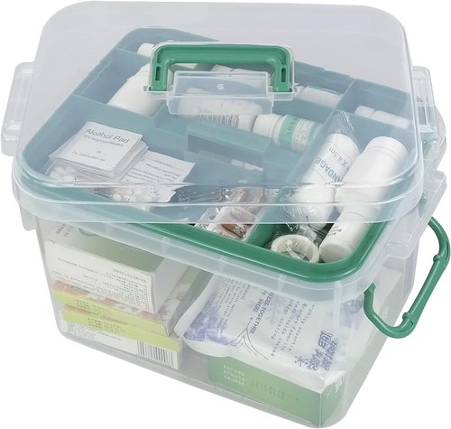 Family First Aid Box - Clear Storage Container for Organizing Medications | 1-Pack
