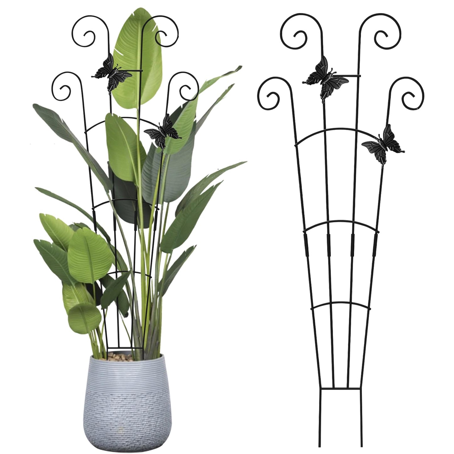 30 Inch 2Pack Garden Trellis for Climbing Plants, Rustproof Sturdy Metal Plant Trellis, Decorative Trellis for Potted Plants, Climbing Vines, Flowers, Vegetables, Indoor Outdoor Plant Support, Black