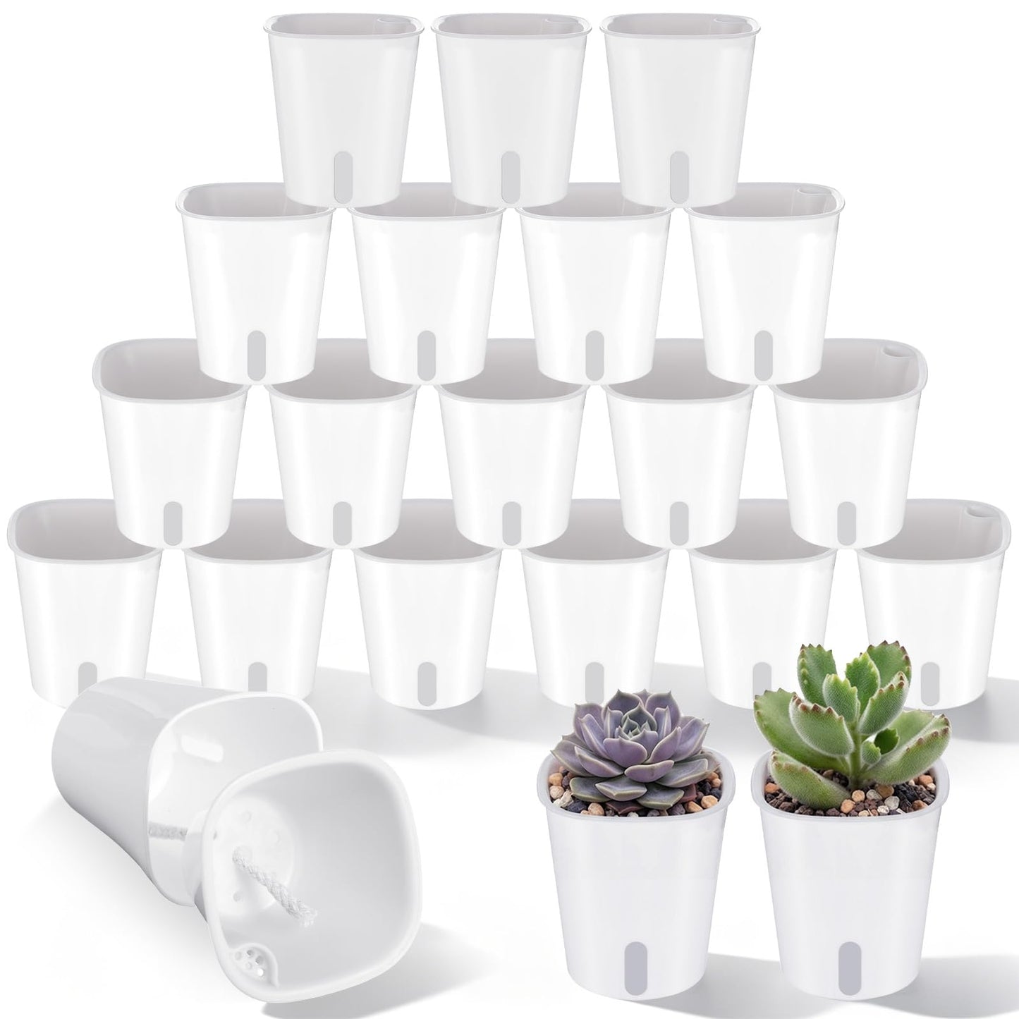 hidyuuoo 20 Pcs 3 Inch Self Watering Pots Self Watering Planters for Indoor Planters Plastic Garden Flower Pots with Level Indicator Vents