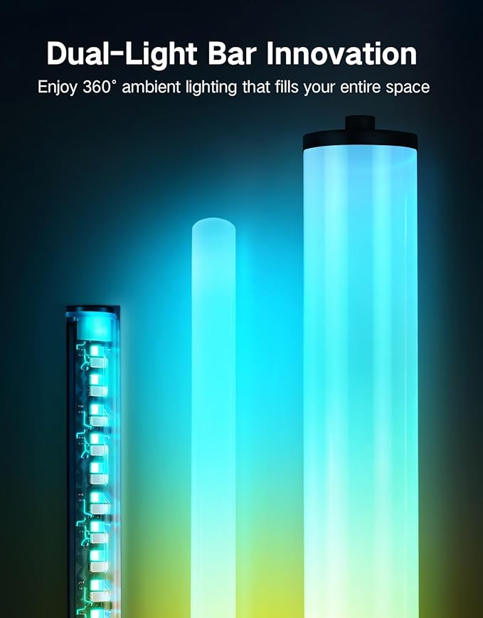 OUTON Floor Lamp for Living Room, 66 in LED Corner Floor Lamp with Remote, App and Touch Slider Control, 2200K-6500K Stepless Dimmable RGB Standing Lamp with Timer, Memory and Music Sync, Black