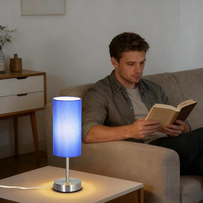 2 Pack Small Table Lamps for Bedroom, Bedside Lamps for Nightstand with Wire Switch, Minimalist Modern Desk Lamps with Linen Fabric Shade for Kids Room Living Room Office Dorm, Bulb Included