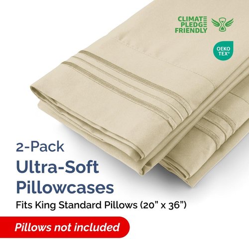 King Standard Pillow Cases - Ultra-Soft Hotel Quality Covers | Fade-Resistant & Wrinkle-Free | 2-Piece Set in Cream