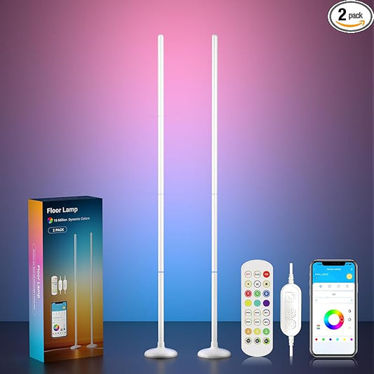 TJOY 2 Pack Smart Floor Lamps for Ambient Lighting, Crystal Joint Design, Modern LED Corner Light with Remote&APP Control, Music Sync, Color Changing Standing Lamp for Room(White,Plastic Material)